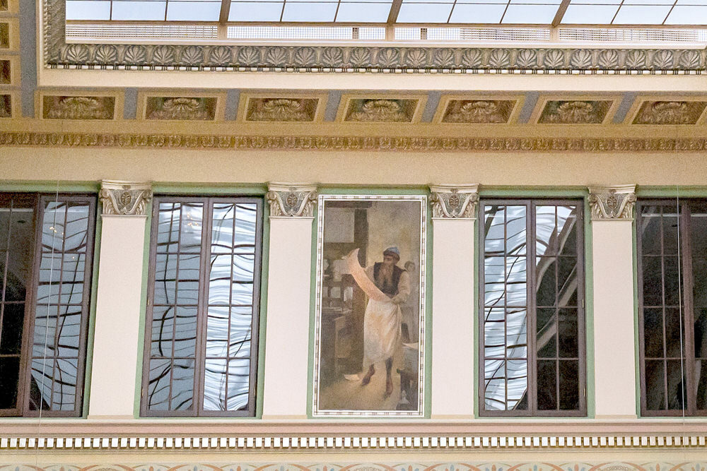 Central Hall ceiling and windows with classical painting and architectural details